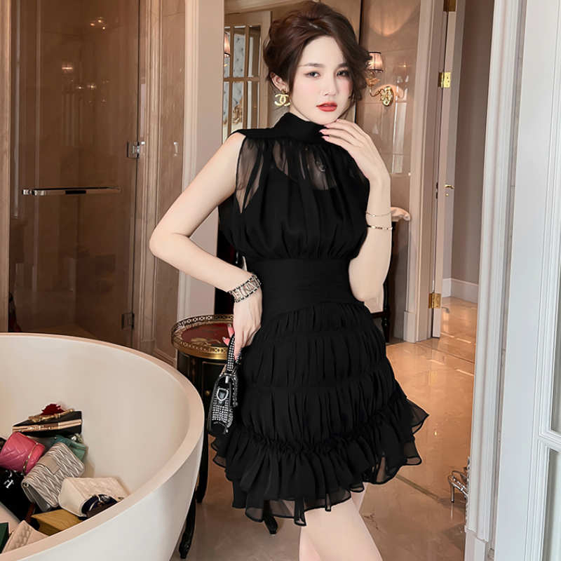 シャーリングスカートコンビシアーミニワンピース