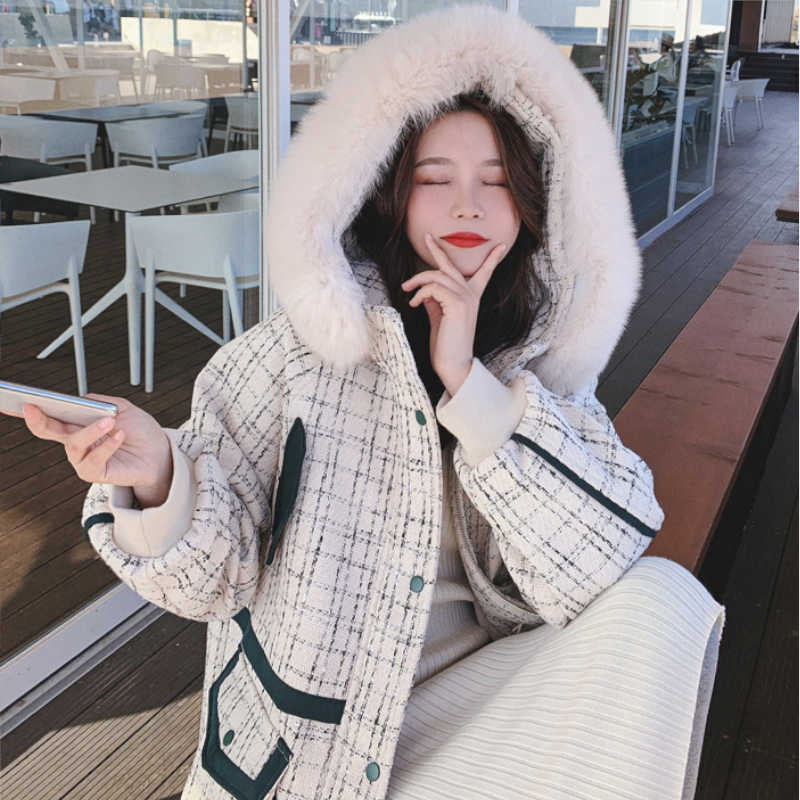 ファーフードコンビチェックツイードマウンテンジャケット