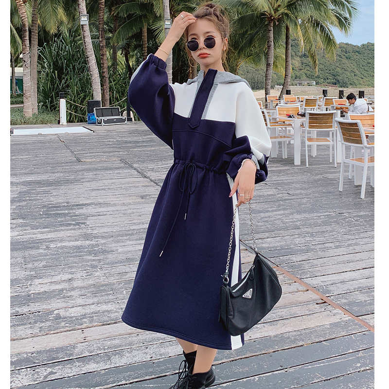 マルチカラーパネルスウェットフーディーワンピース