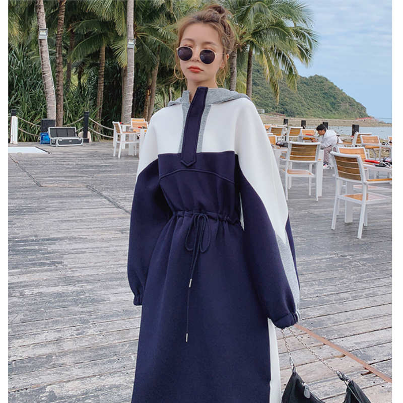 マルチカラーパネルスウェットフーディーワンピース