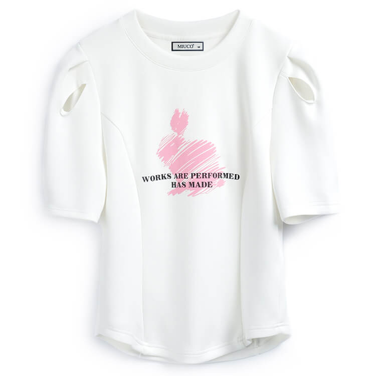 オープンショルダーパフスリーブTシャツ×シャーベットピンクカーゴパンツ【上下別売り可】