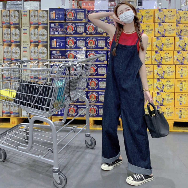 【即納】バックリボンデニムワイドサロペットパンツ