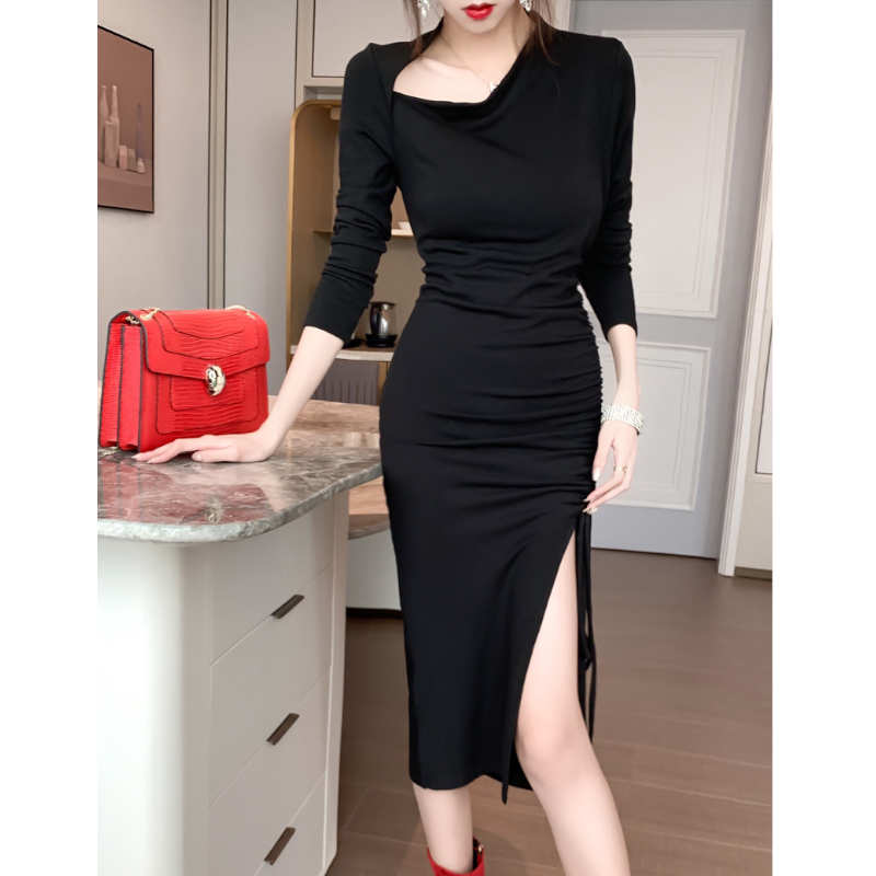 スリットドローストリングペンシルワンピース