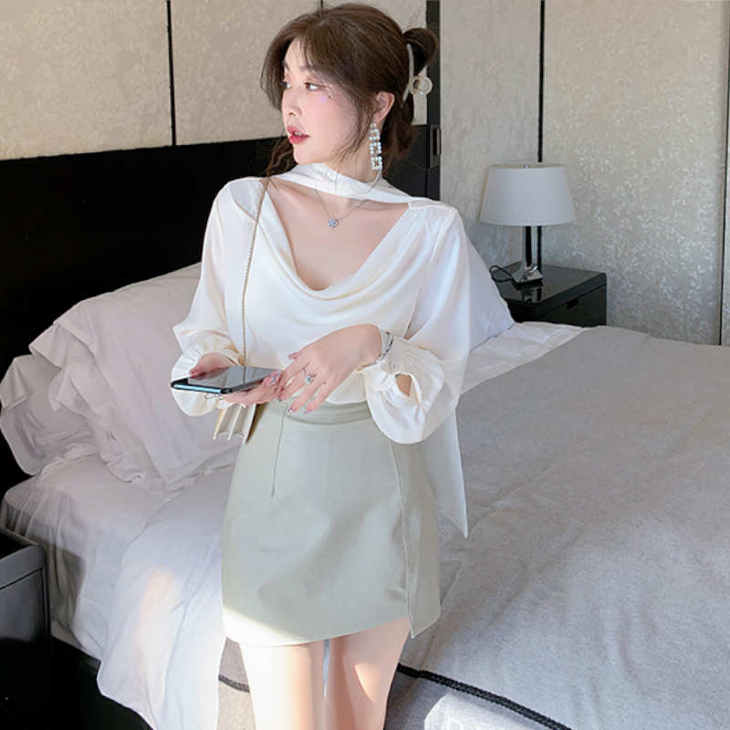 ボウタイフロントオープンブラウス