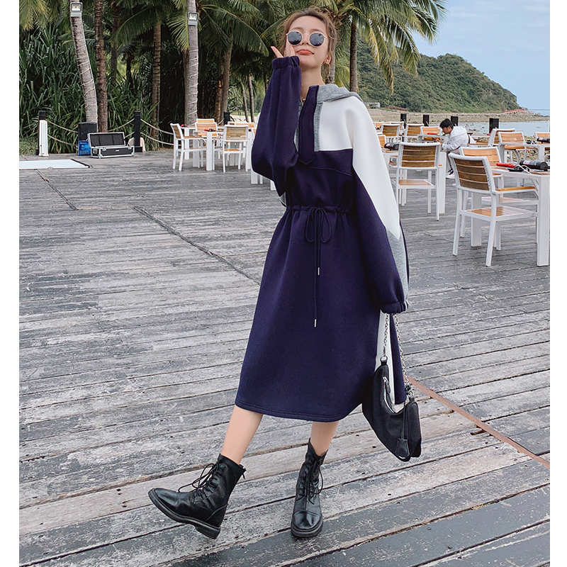 マルチカラーパネルスウェットフーディーワンピース