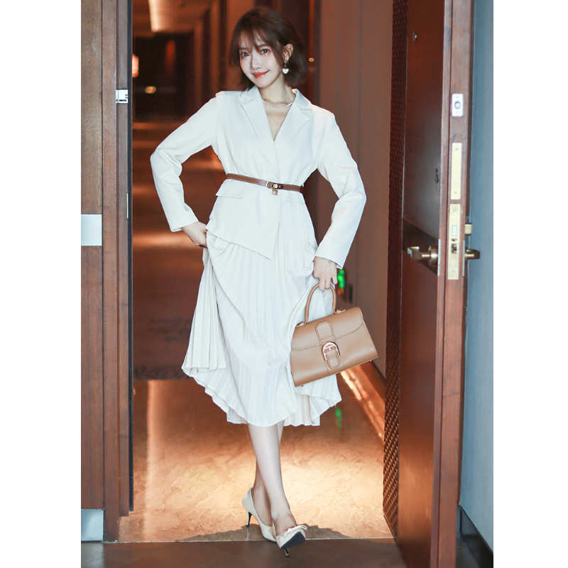 アシメテーラードコンビプリーツロングワンピース