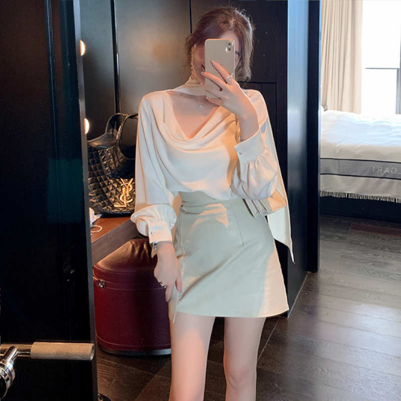 ボウタイフロントオープンブラウス