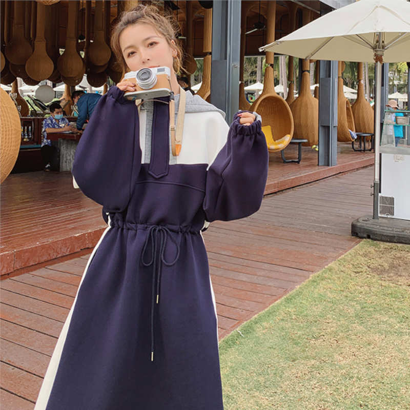 マルチカラーパネルスウェットフーディーワンピース