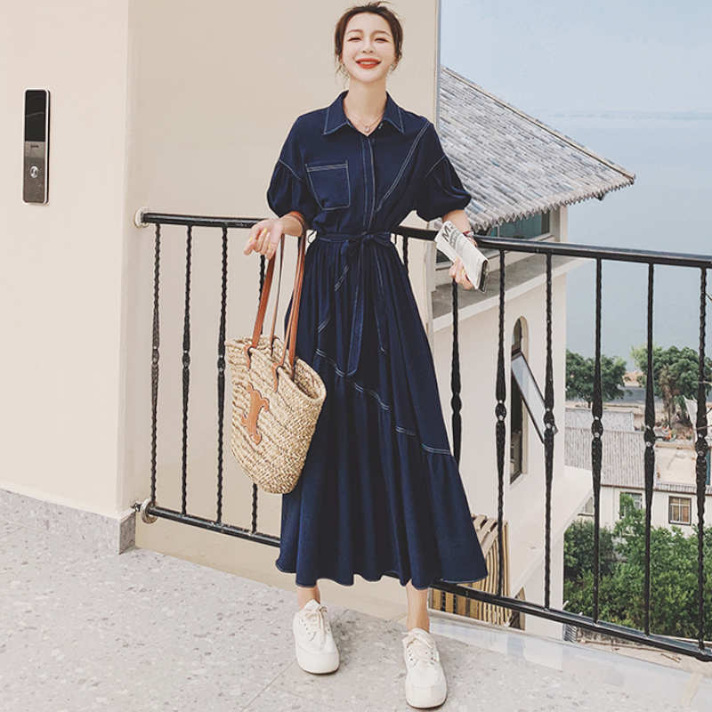 バルーンスリーブアシメティアードシャツワンピース