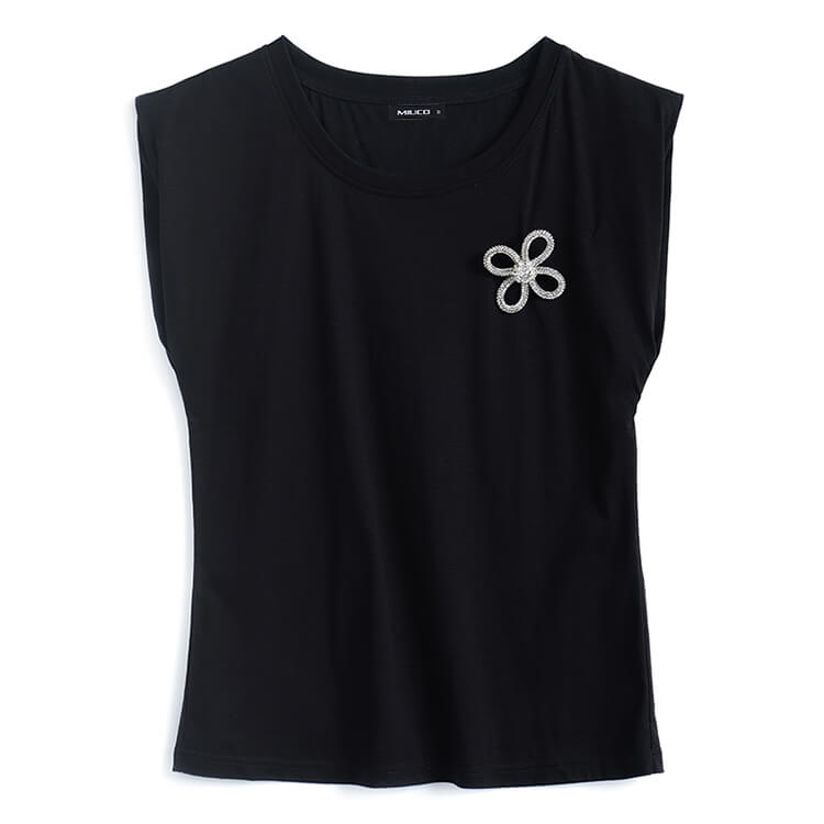 ビジューフラワーモチーフ付きTシャツ×ドットシアーサロペットワンピース