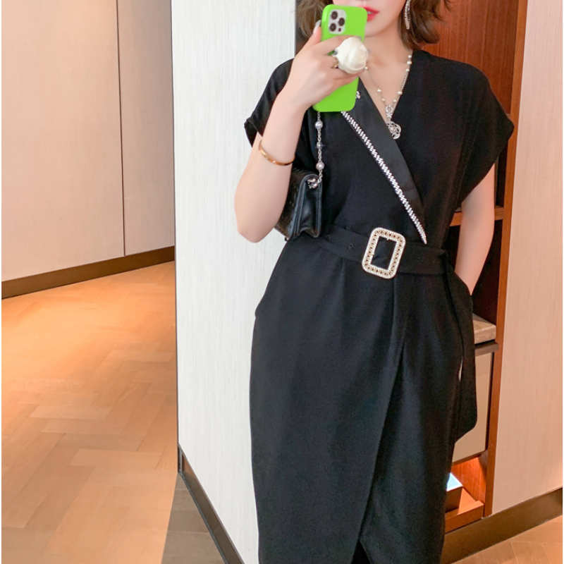 ビジューストーン付アシメテーラードペンシルワンピース