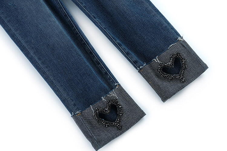 カシュクールクロップドスウェット×ノースリーブシャツ×ハートビジューデニムパンツ【上下別売り可】