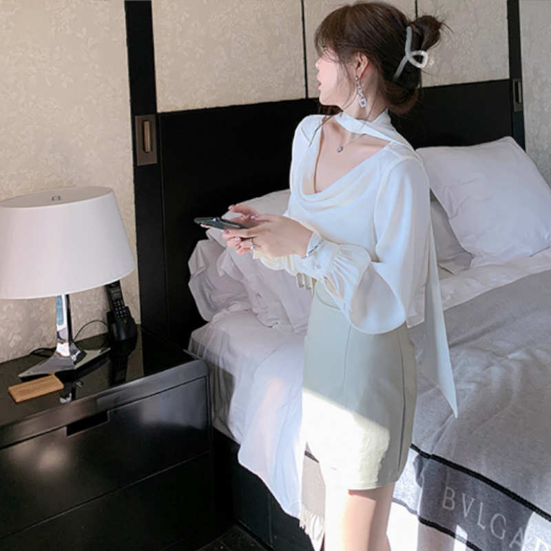 ボウタイフロントオープンブラウス