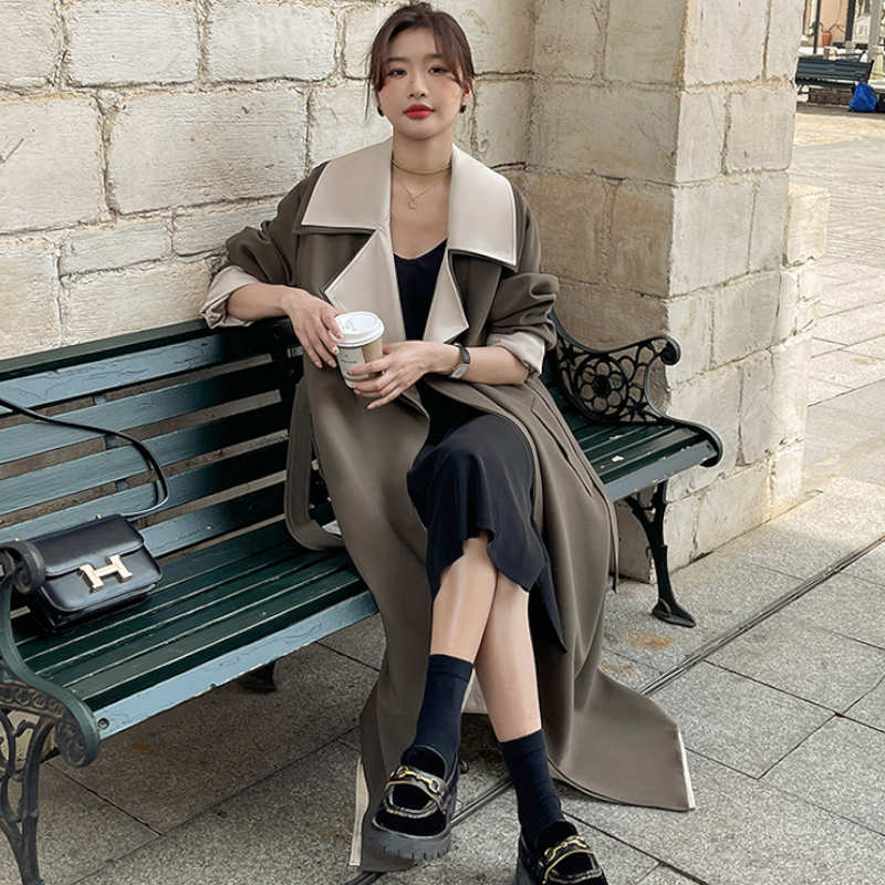 バイカラーレイヤード風ガウンチェスターコート