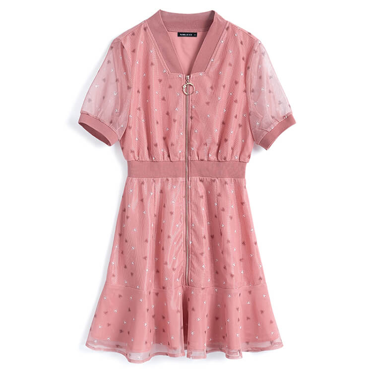 シアードッキングブルゾン風ジップアップワンピース(2colors)