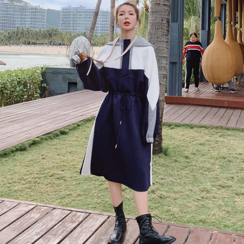 マルチカラーパネルスウェットフーディーワンピース