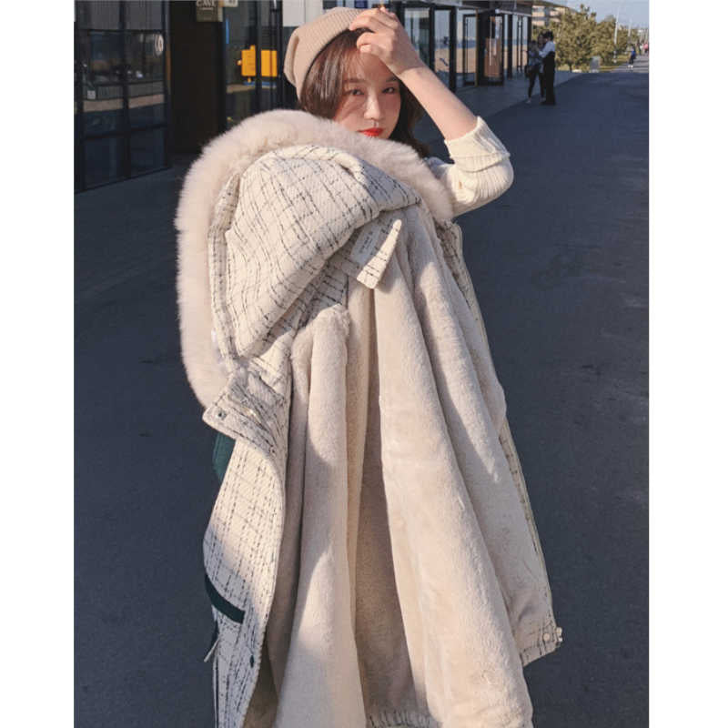 ファーフードコンビチェックツイードマウンテンジャケット