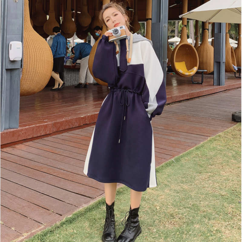 マルチカラーパネルスウェットフーディーワンピース