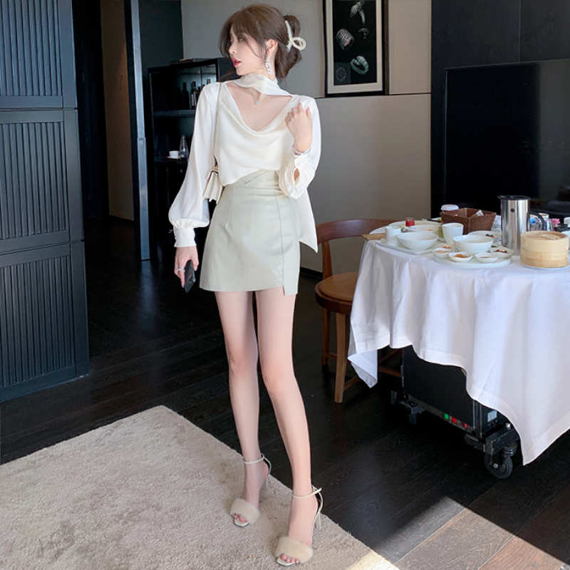 ボウタイフロントオープンブラウス