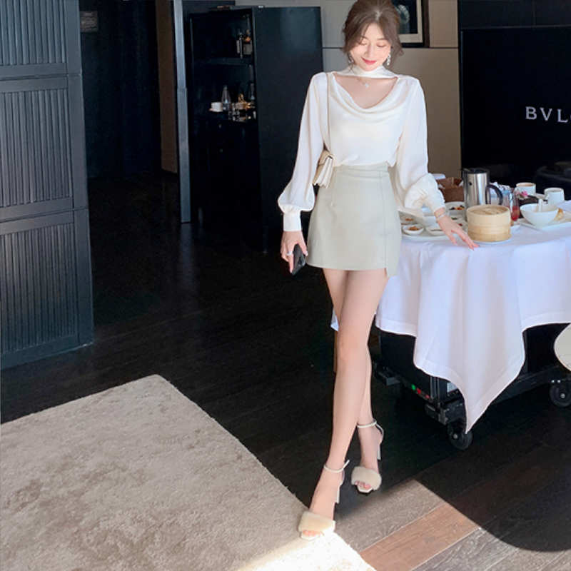 ボウタイフロントオープンブラウス