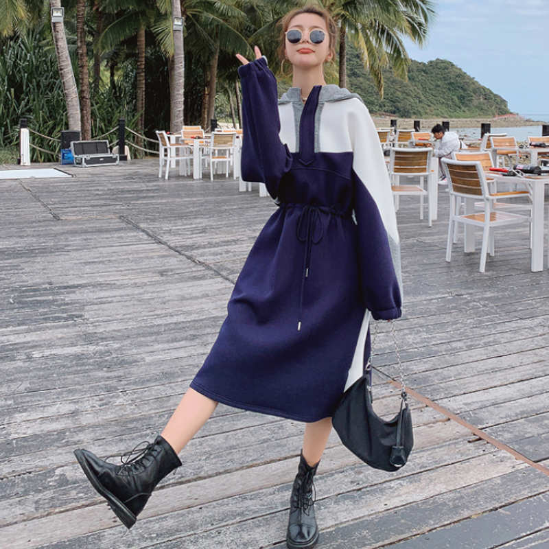 マルチカラーパネルスウェットフーディーワンピース