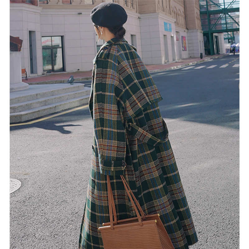 チェック柄オーバーロングコート