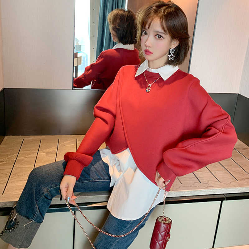 カシュクールクロップドスウェット×ノースリーブシャツ×ハートビジューデニムパンツ【上下別売り可】