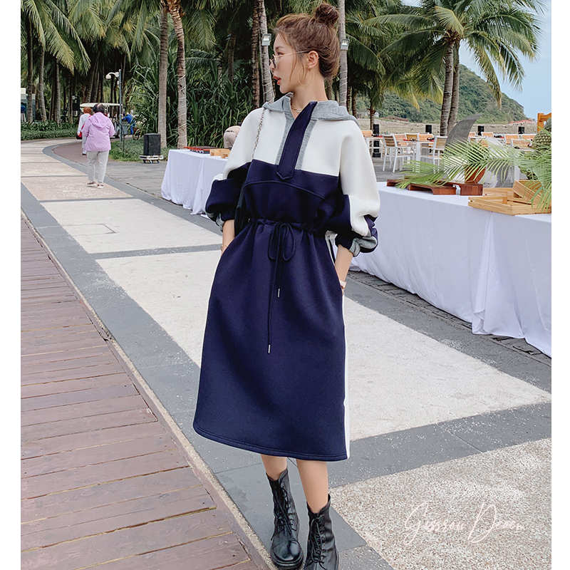 マルチカラーパネルスウェットフーディーワンピース