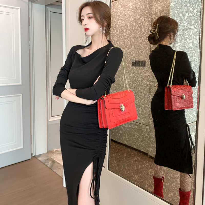 スリットドローストリングペンシルワンピース