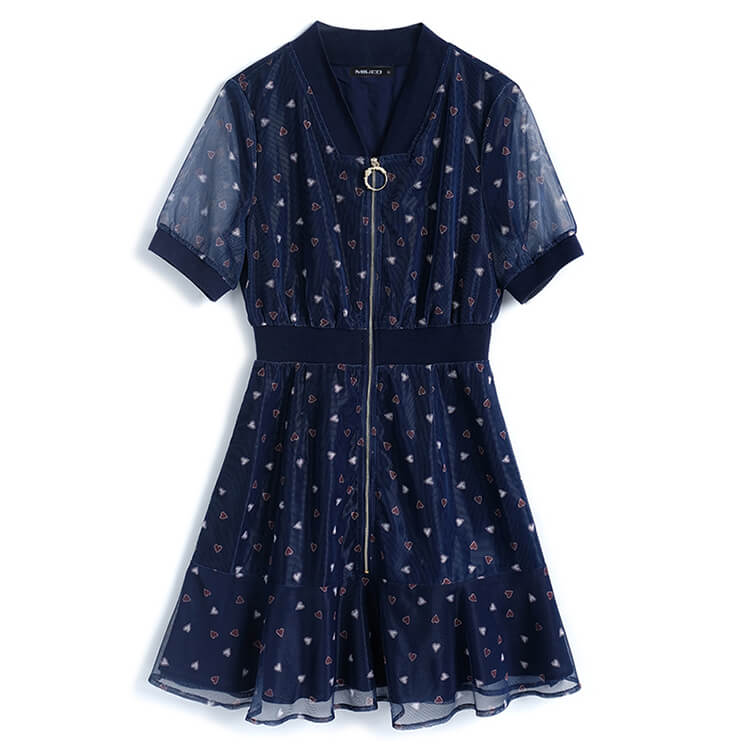 シアードッキングブルゾン風ジップアップワンピース(2colors)