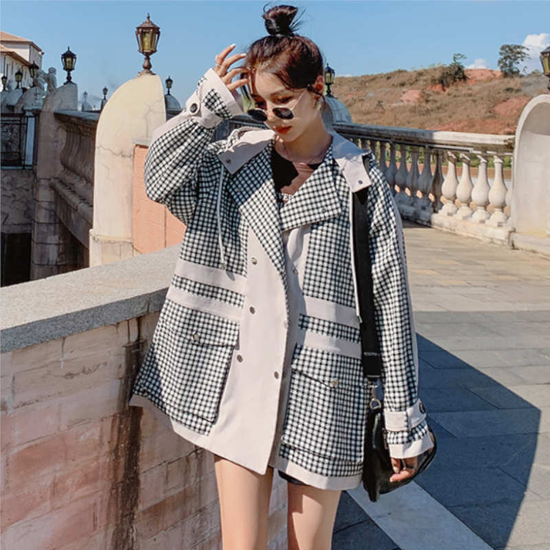 ギンガムチェックパネルマウンテンパーカー