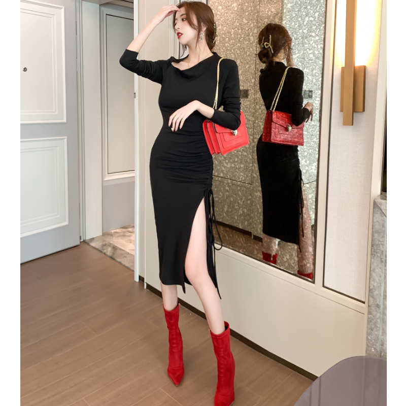 スリットドローストリングペンシルワンピース