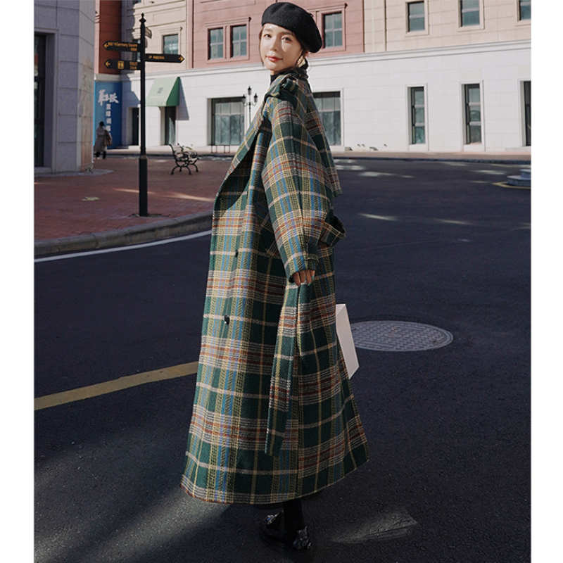 チェック柄オーバーロングコート