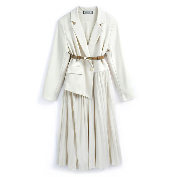 アシメテーラードコンビプリーツロングワンピース