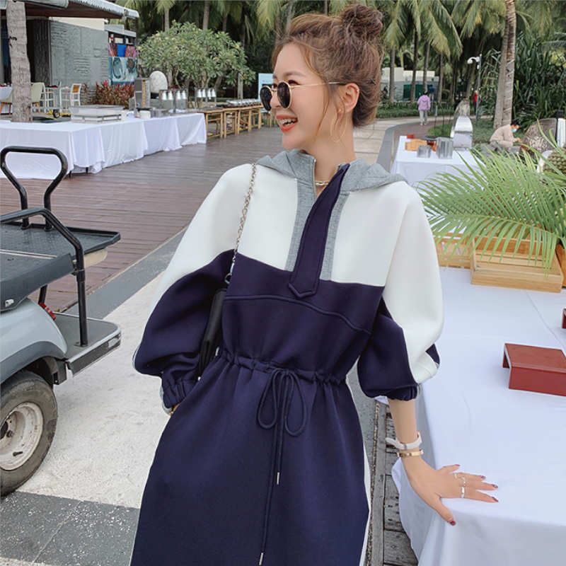 マルチカラーパネルスウェットフーディーワンピース