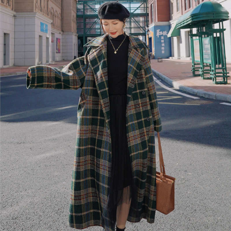 チェック柄オーバーロングコート