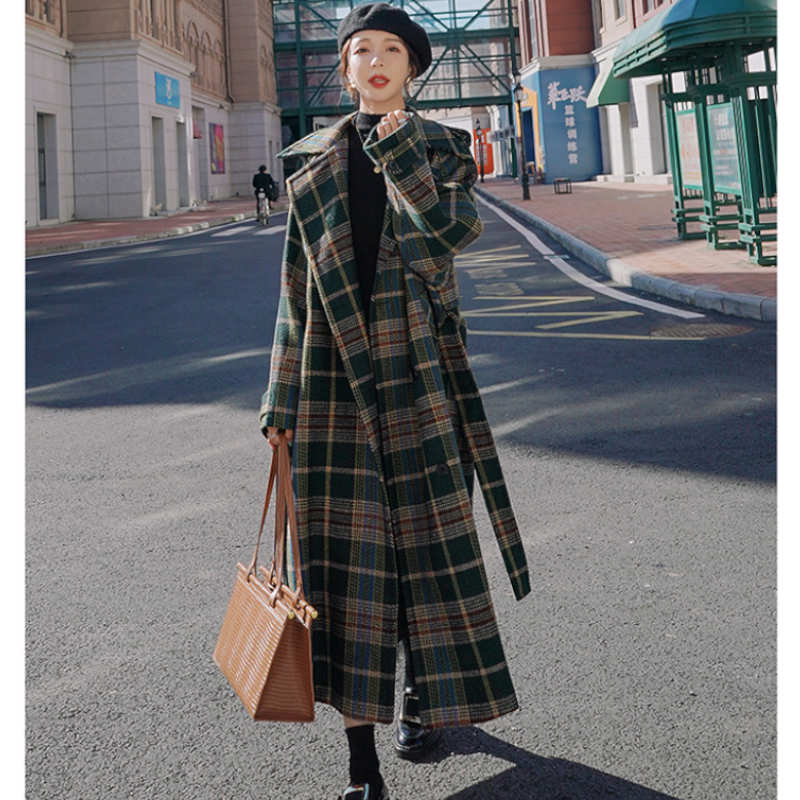 チェック柄オーバーロングコート