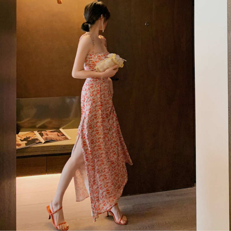 花柄リボンキャミソールマキシワンピース