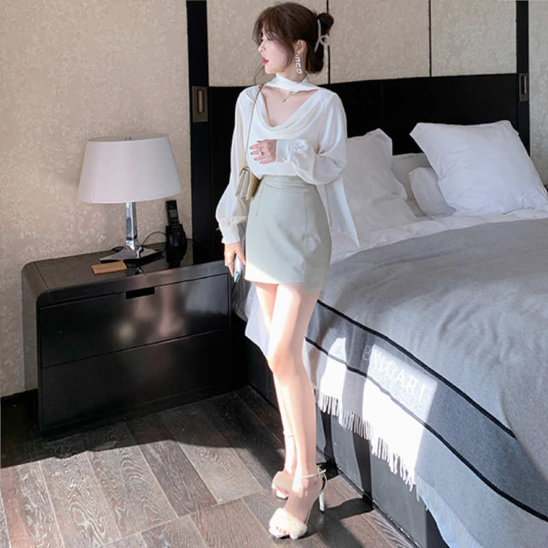 ボウタイフロントオープンブラウス