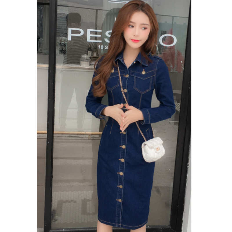 フロントボタンウエスタンデニムワンピース