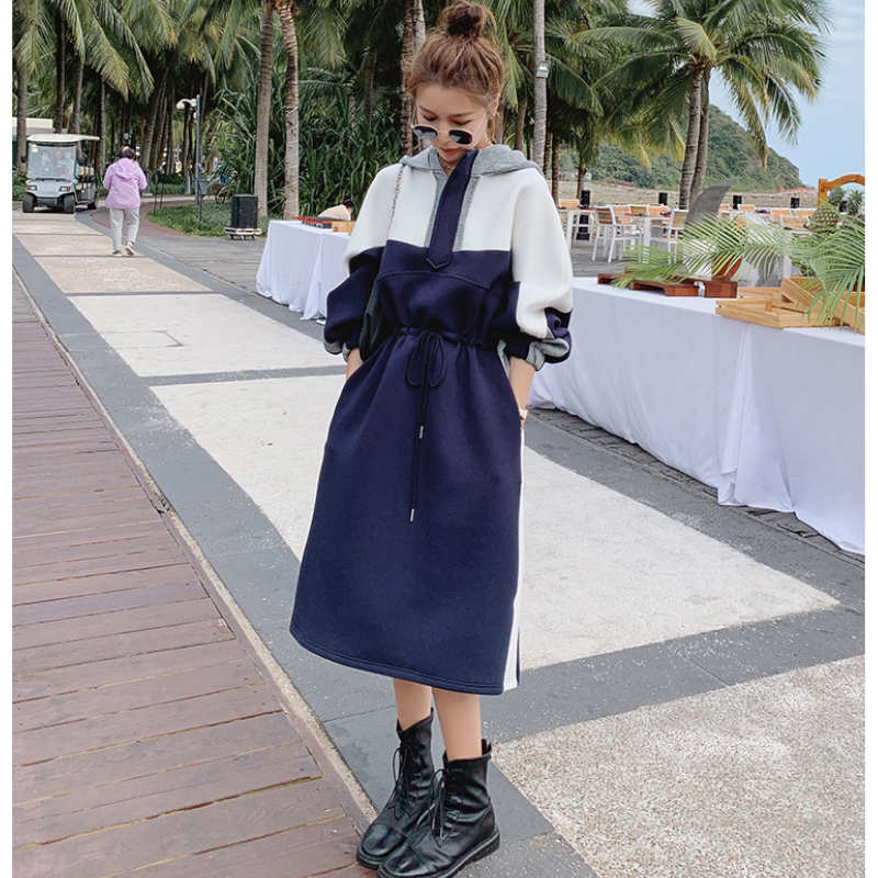 マルチカラーパネルスウェットフーディーワンピース