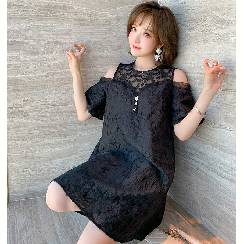 シアードッキングオープンショルダー総レースワンピース(2colors)