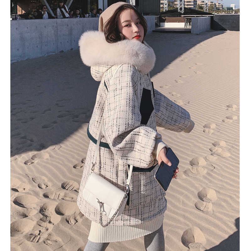 ファーフードコンビチェックツイードマウンテンジャケット