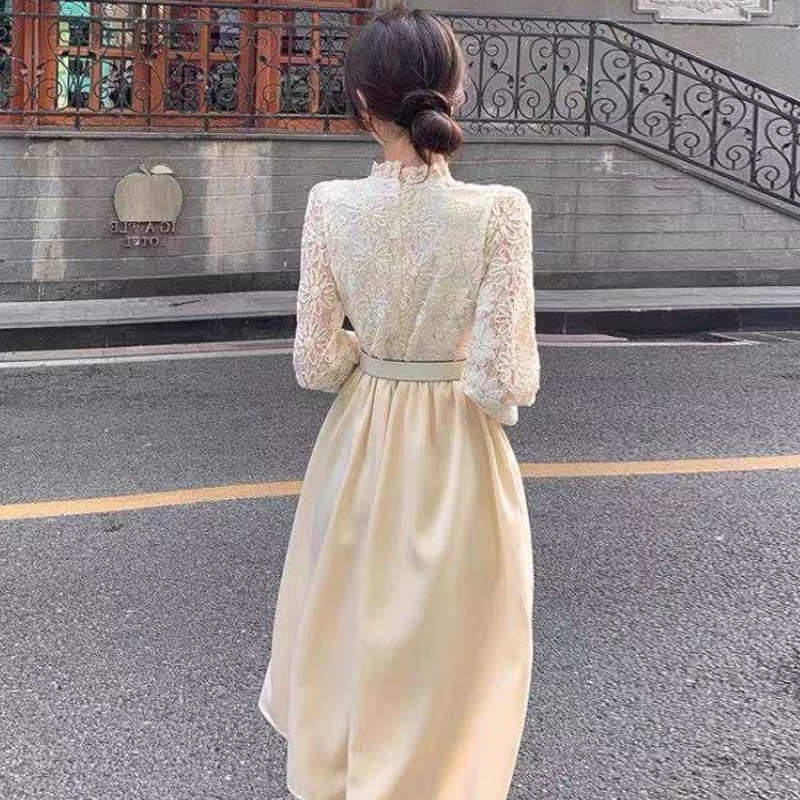 レースブラウスコンビネーションフレアワンピース