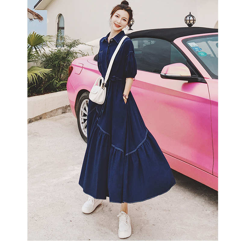 バルーンスリーブアシメティアードシャツワンピース