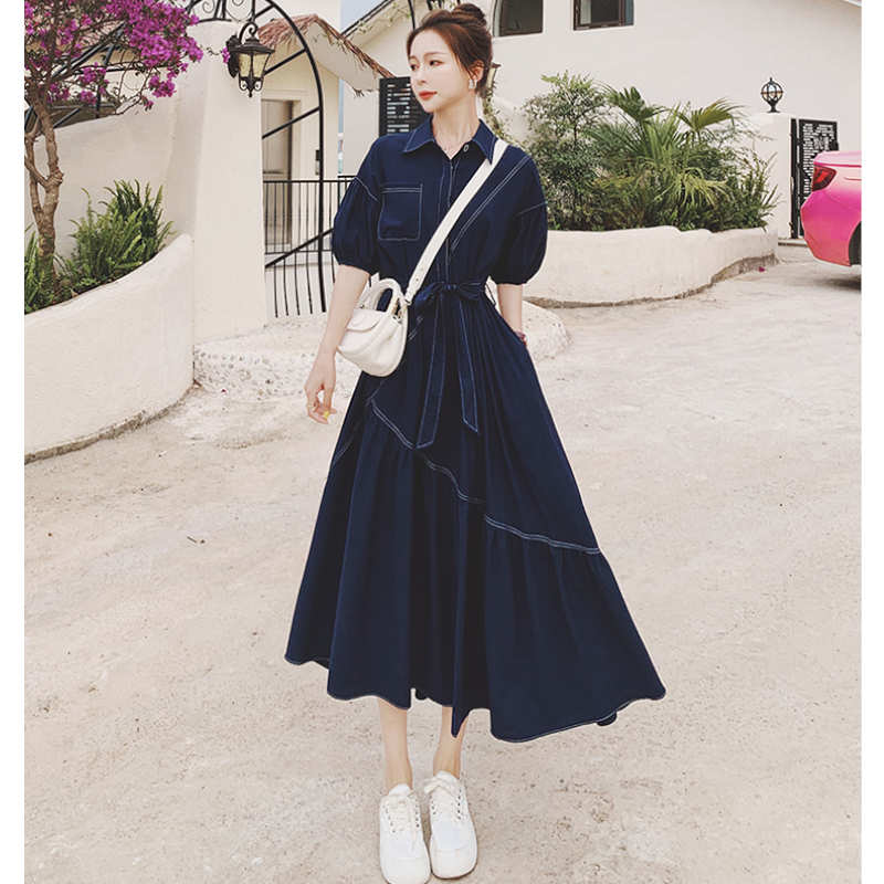 バルーンスリーブアシメティアードシャツワンピース