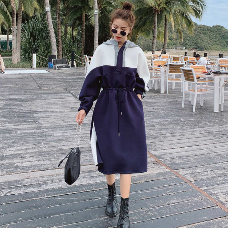 マルチカラーパネルスウェットフーディーワンピース