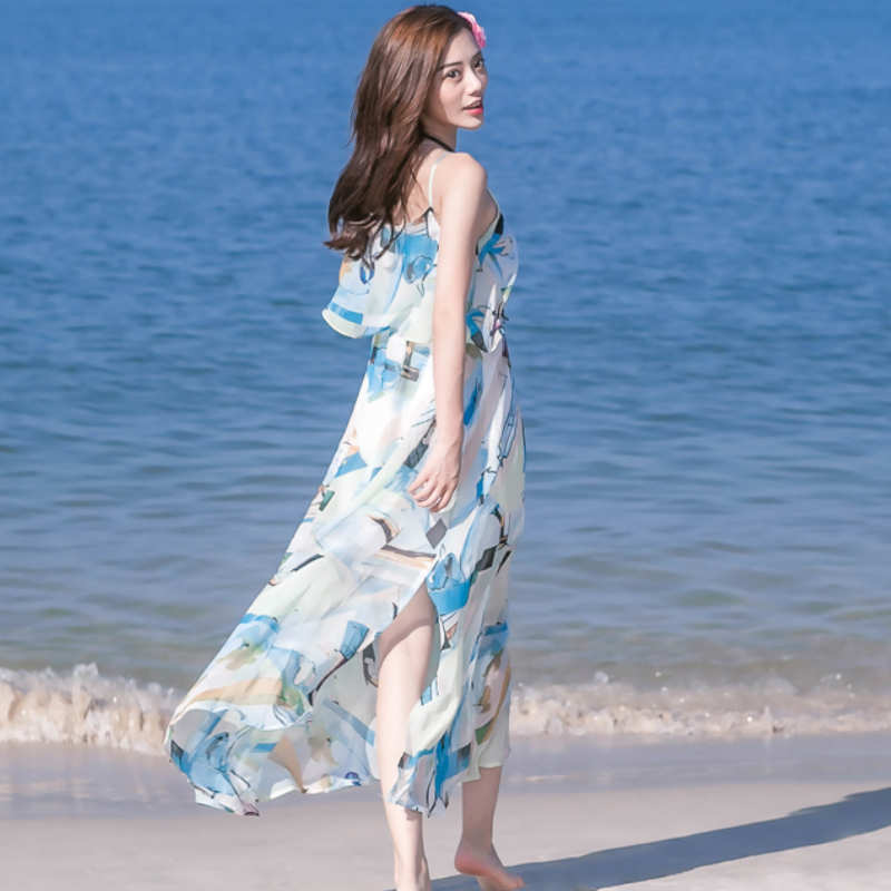 シフォンマキシプリントキャミワンピース