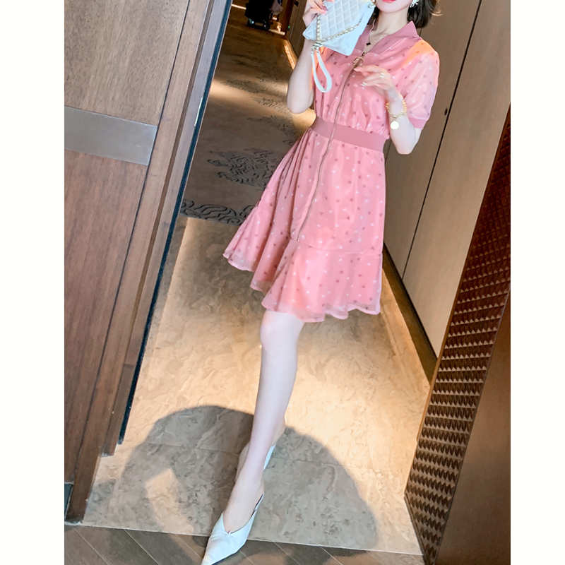シアードッキングブルゾン風ジップアップワンピース(2colors)