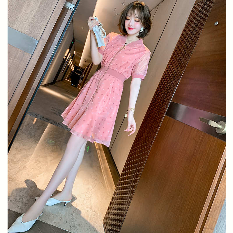 シアードッキングブルゾン風ジップアップワンピース(2colors)